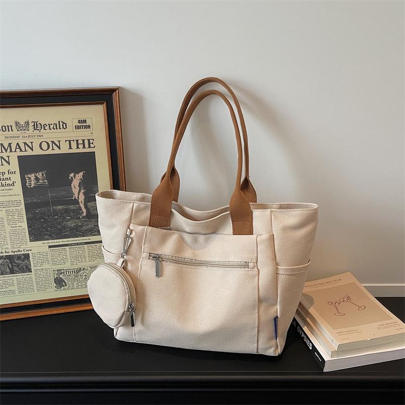 Versatile Women's Large Canvas Tote - Fashionable Mother-Child Casual Shoulder Bag for School & Commute