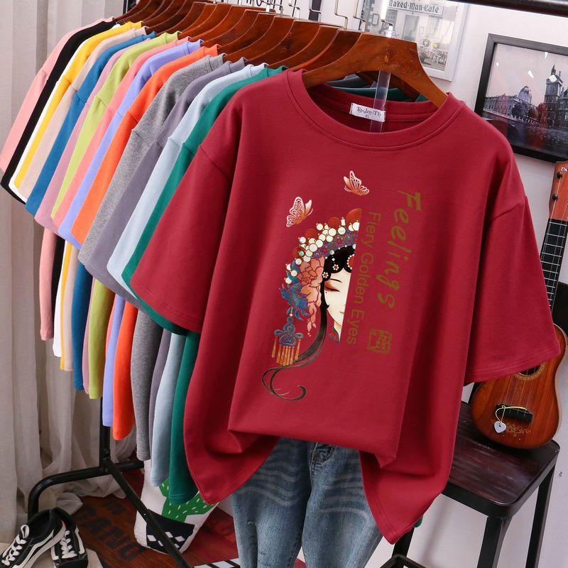 

Футболка с короткими рукавами в китайском стиле для женщин больших размеров, хлопковая, размер L-5XL, модная, простая, повседневная, женская, с короткими рукавами 5XL бордовый