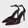 Mode Damen Leder Schuhe Schnalle Pumps Rot Spitz Slingback Hoher Absatz Sandale Sommer Mode Sexy Party Punk Got Htalons Femme