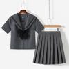 Gray Authentic JK School Uniform Sailor Suit Two-piece Set: Pleated Skirt and Solid Sailor Top.