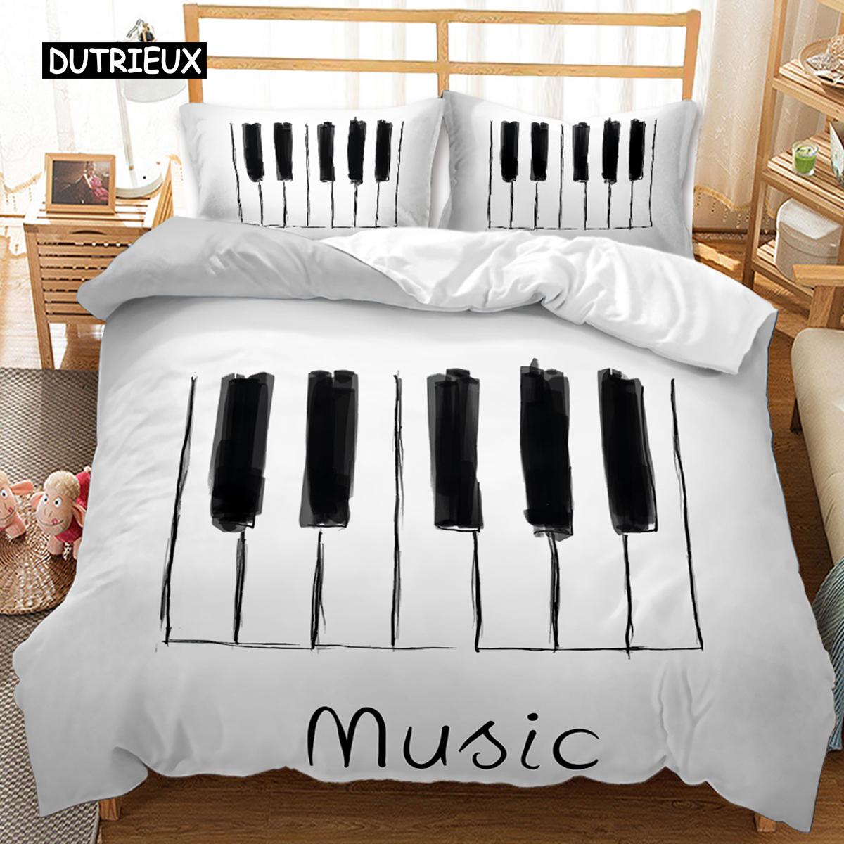 

Пододеяльник с музыкальным принтом Музыка с музыкальным ключом G-Clef Черный комплект постельного белья для двоих с музыкальным инструментом Монохромный креативный ритмичный декоративный полиэстеровый чехол для одеяла EU single(135x200cm)