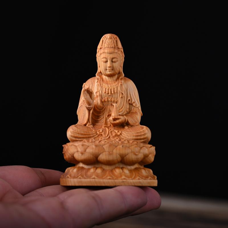 Minimalist Solid Wood Guanyin Statue Hand Carved Wooden Ornament for Home Living Room Interior Decoration