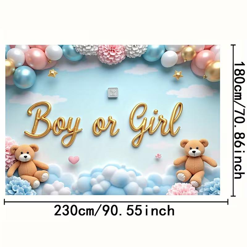 2D HD Blue Pink Gender Reveal Backdrop, Baby Shower Party Photo Background Cloth