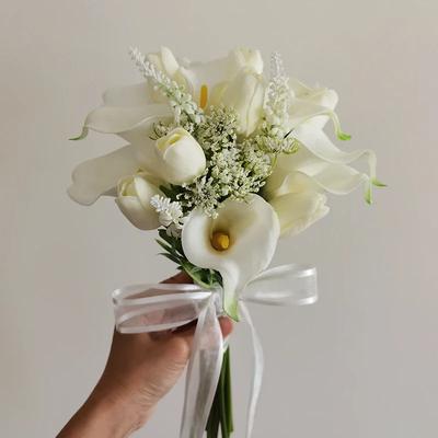 Weiße Hochzeitssträuße für die Braut, Künstliche Calla-Lilien Braut-Halteblumen für Brautjungfern Hochzeitsblumen Braut-Accessoires
