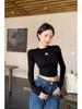 2025 Autumn/Winter Retro Cross Long Sleeve Round Neck Cropped Slimming Women's T-shirt
