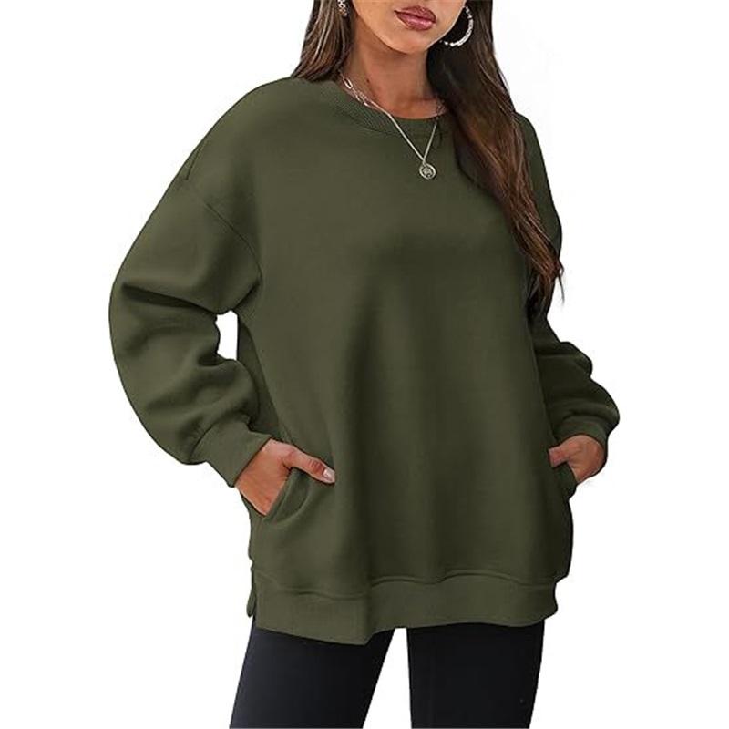 Damen Freizeit Rundhals Sweatshirt Mit Taschen Locker Langarm Oberteil