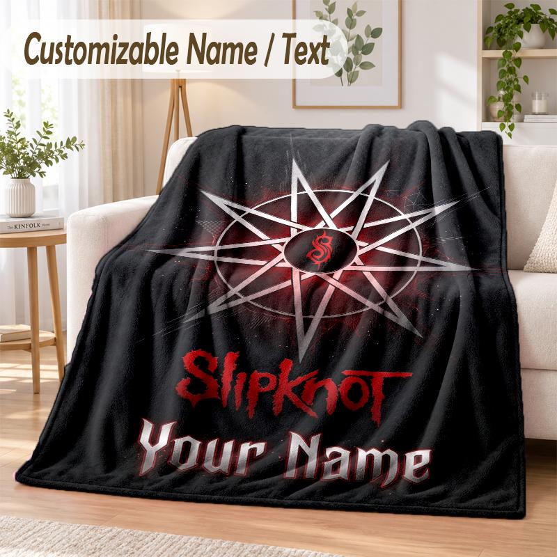 Custom Text Flannel Blanket Slipknot Print Warm Cozy Blanket Home Sofa Bedding