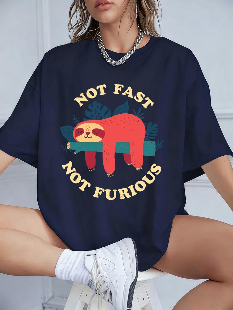 Not Fast Not Furious Sloth Prints TShirts Womens Summer Cotton Short Sleeve T Shirt Loose ONeck Soft Tops Casual Woman Clothes