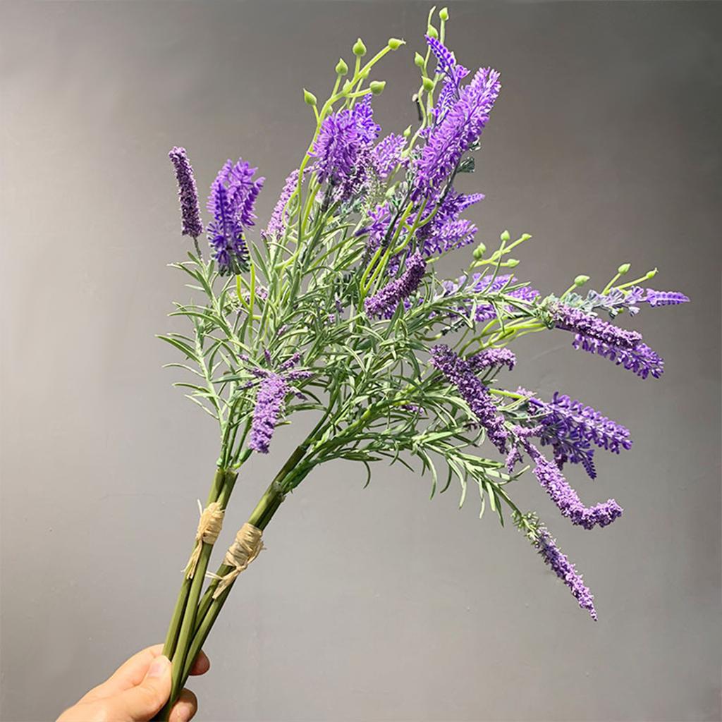 3pcs Artificial Lavender Flower Plant Purple 15.7in Realistic Faux Lavender Stems for Home Desks Tables Decor