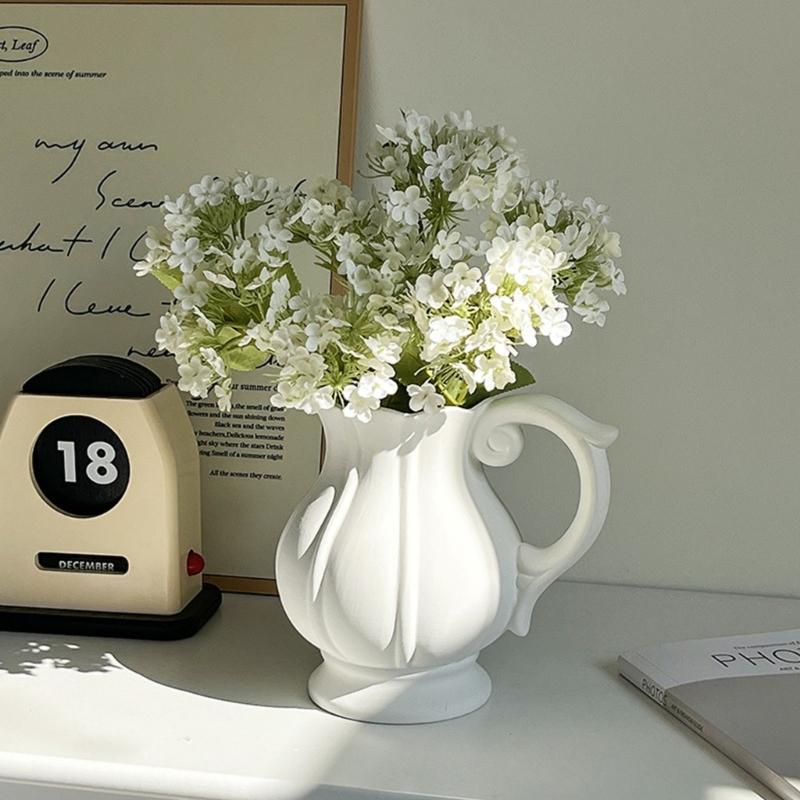 Stylish Nordic Minimalists Jugs Vases With Handle White Ceramic Flower Arrangement Pitcher Vases For Wedding Centerpieces