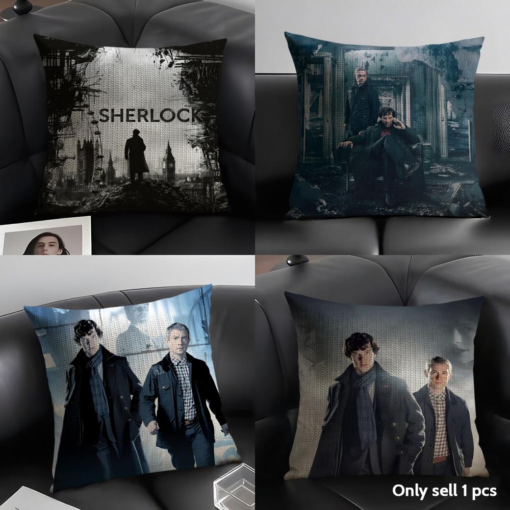S-Sherlock Movie Cushion Cover Natural Linen Organic Fabric Double-Sided Printing Sofa Home Decor Gift Pillow Case