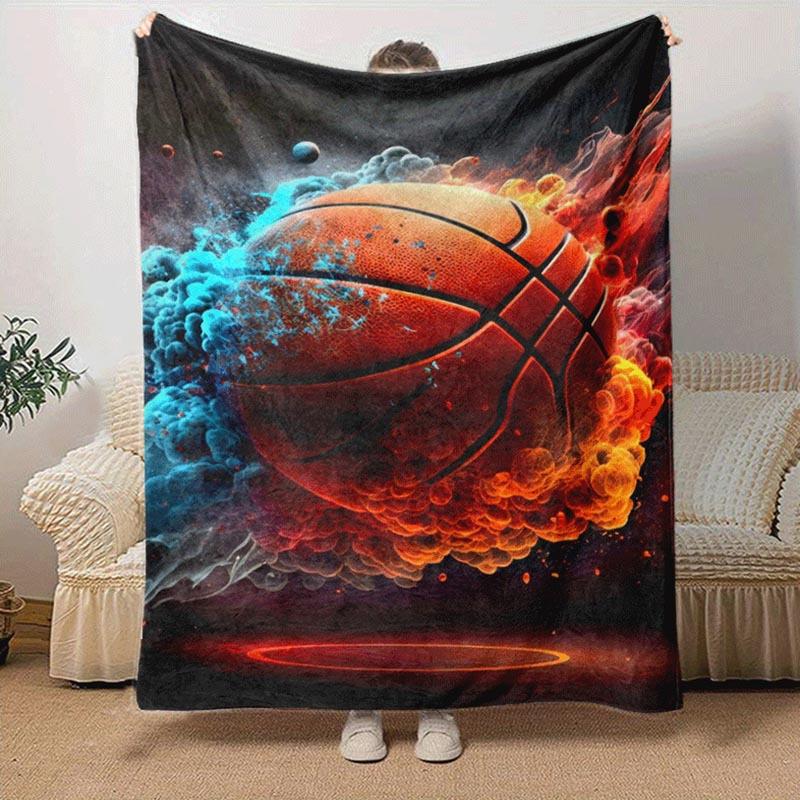 1pc Basketball Printing Lightweight Flannel Blanket, Comfortable and Warm Blanket, for Camping Sofa Bed and Couch Office, Suitable for Gift B
