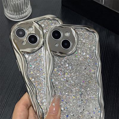 Luxury Electroplated Silver Glitter Drop Adhesive Case for iPhone 15 14 13 12 11 Pro Max XS XR All-inclusive Fall Protection Cases