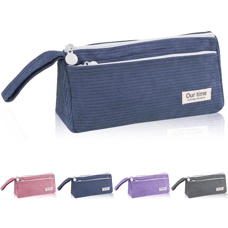 

1 шт. вельветовый тканевый пенал портативный пенал с 2 отделениями серый