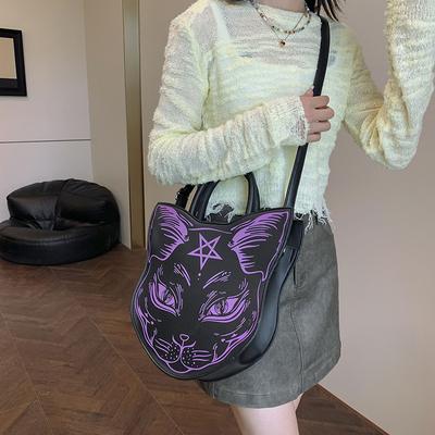 New Women's Bag Dark Cat Oblique Span Bag Fashion Trendy Handbag Punk Style Cat Face Halloween Women's Bag