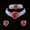 Colier dragoste cu diamante complete și cristal mare, guler tip choker inimă de mireasă, set de colier și cercei cu perle de imitație multi-strat