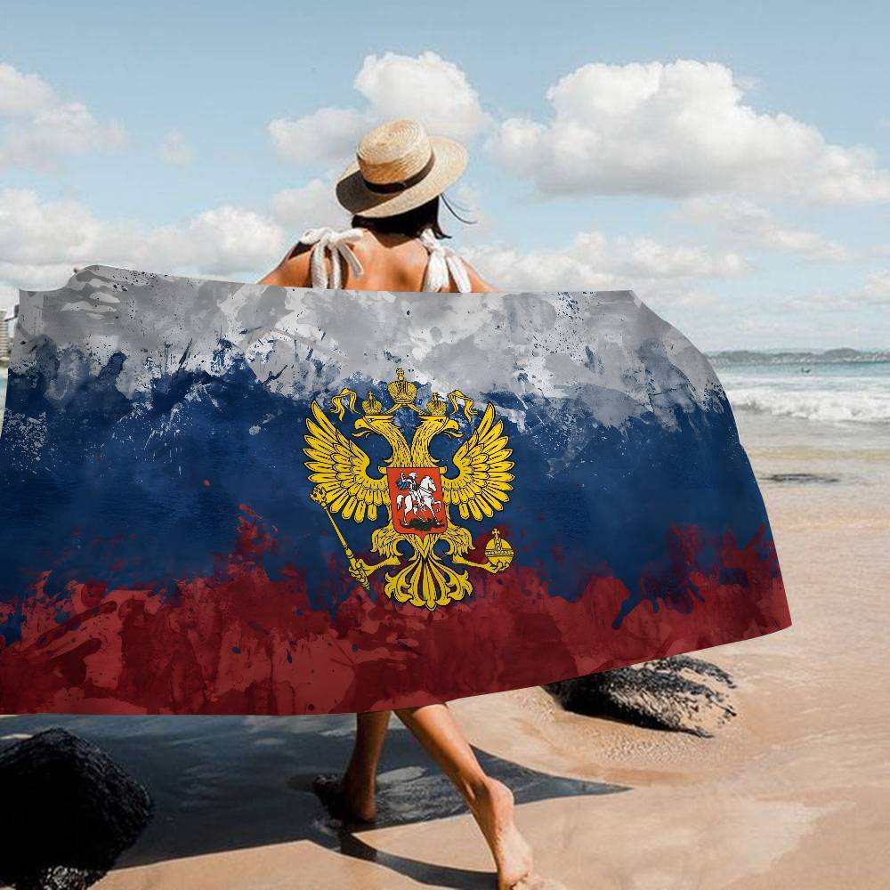 R-Russia-Flag Patriotic-Solemn Microfiber Blanket Quick Drying Beach Towels Oversized Printing Super Absorbent Pool Towel