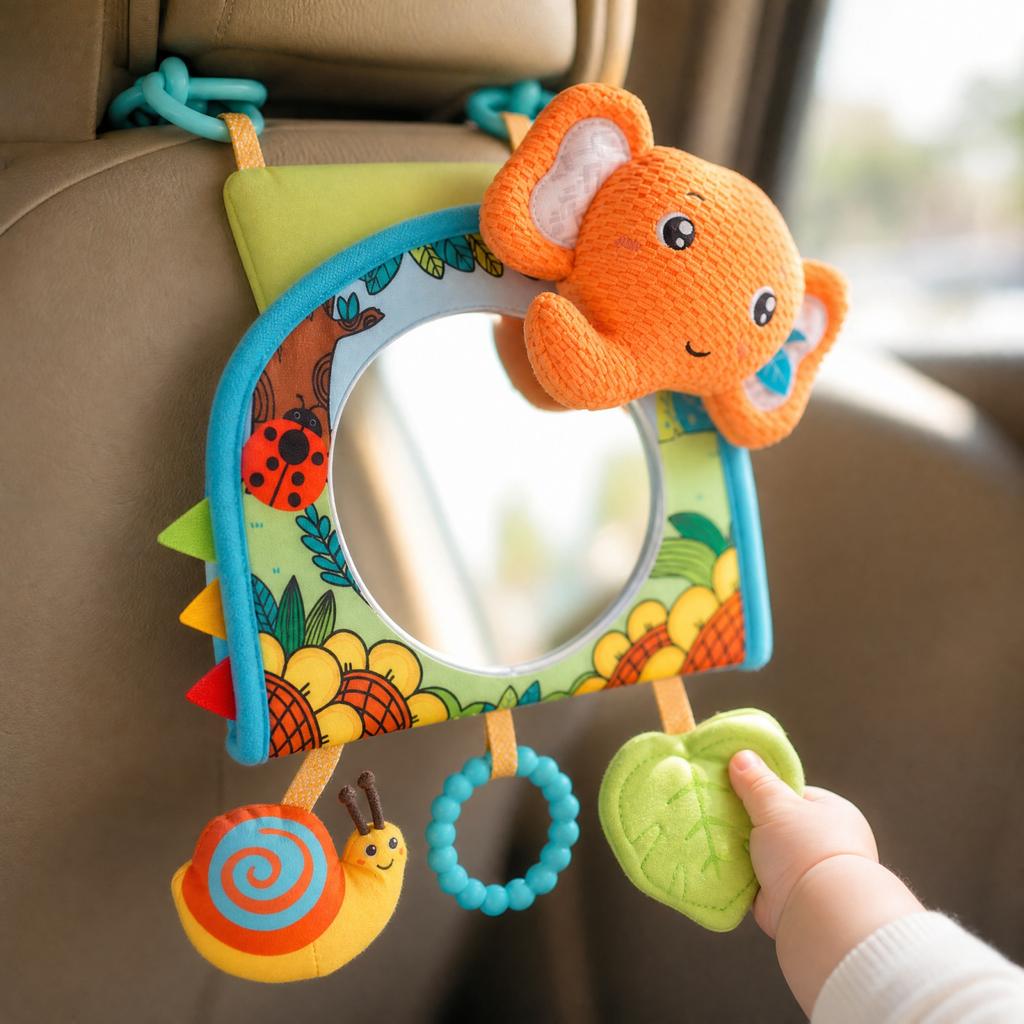 Infant Car Mirror Toy with Distortion Mirror for Car Backseat Soothing
