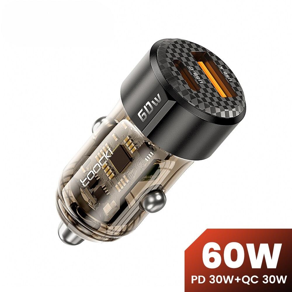 

Toocki 60W Car Charger 30W Quick Charge Transparent Case PD 27W for iPhone 15 14 13 12 Xiaomi Poco Samsung Fast Charger Charging чорний