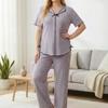 Milk silk pajamas set women's solid color short-sleeved trousers lapel bow loungewear two-piece set can be worn outside