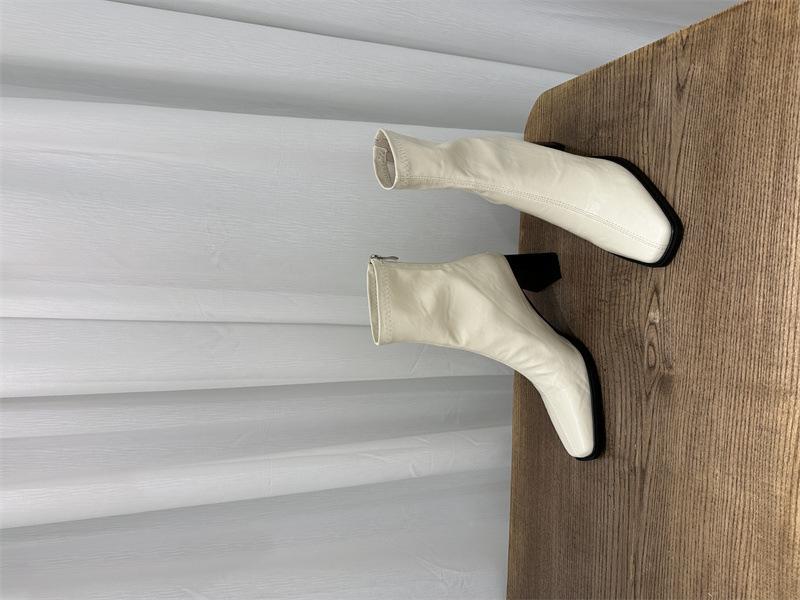 Square Head Thick Heel Short Tube Martin Boots Rear Zipper 2026 Spring and Autumn New Spice Girl European and American Small Style Elastic Thin Boots