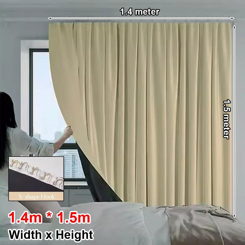 1Pcs Full Blackout Partition Blackout Curtain Polyester Fabric High Shading Protection Window Door Curtain Beige