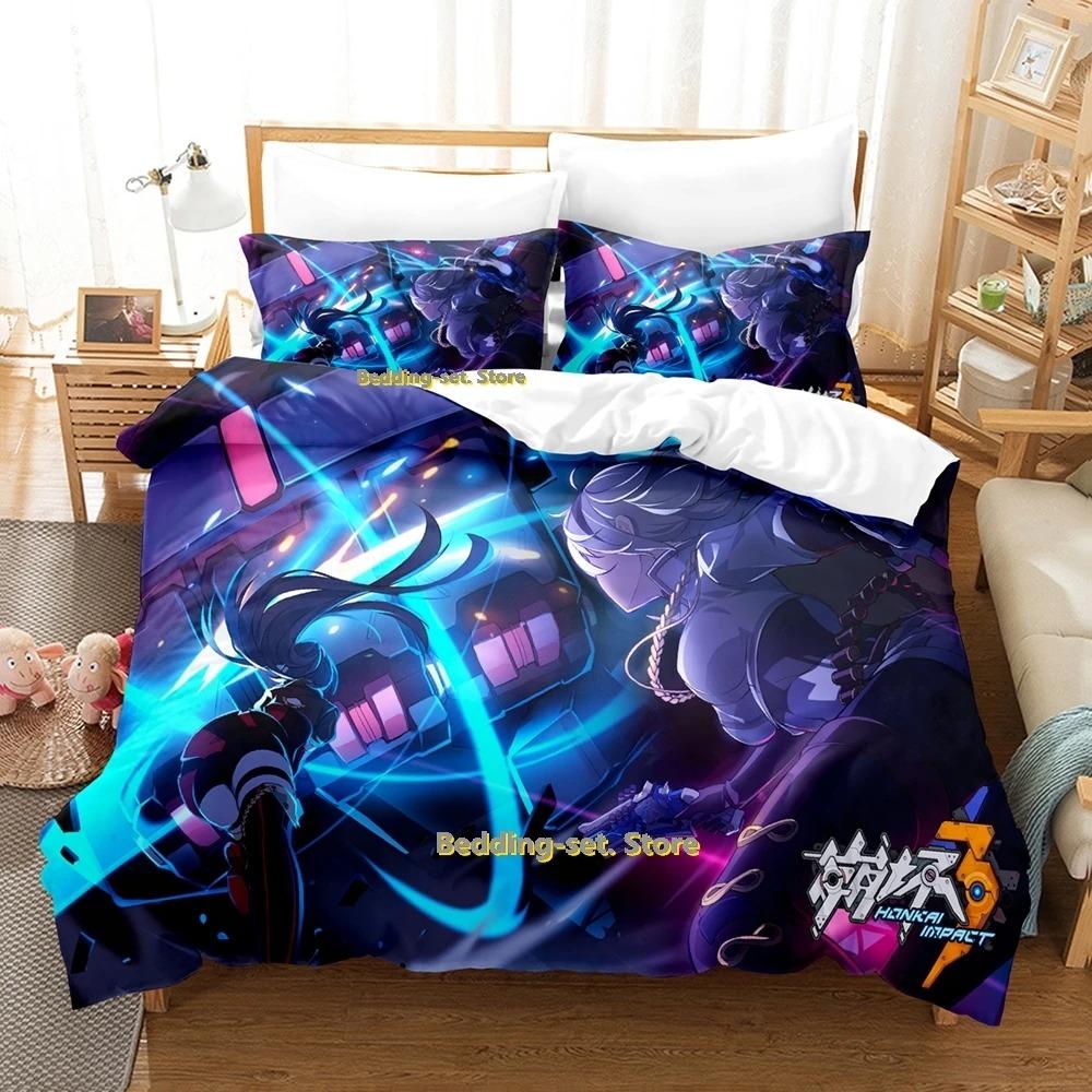 SkinFriendly Cozy Single Twin Full Queen King Benghuai Xueyuan Size Bed Adult Kid Bedroom Duvetcover Sets 3D Anime Quilt