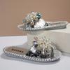 [Hand Stitched | Fashion] Floral Rhinestone Pearl Women's Hand Stitched Slipper | Fashion Cool Open Toe | For Outdoor