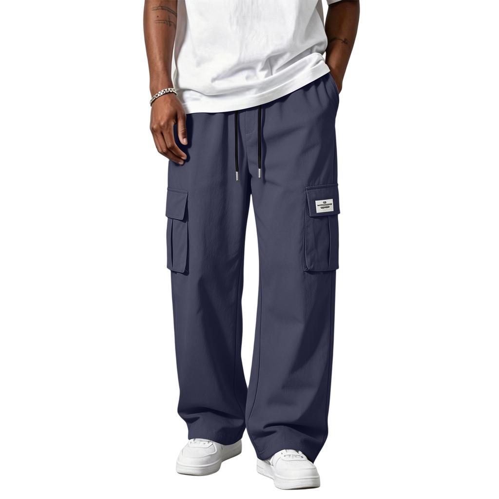 Men's Casual Straight Leg Cargo Pants with Ice Silk Fabric for Summer Wear