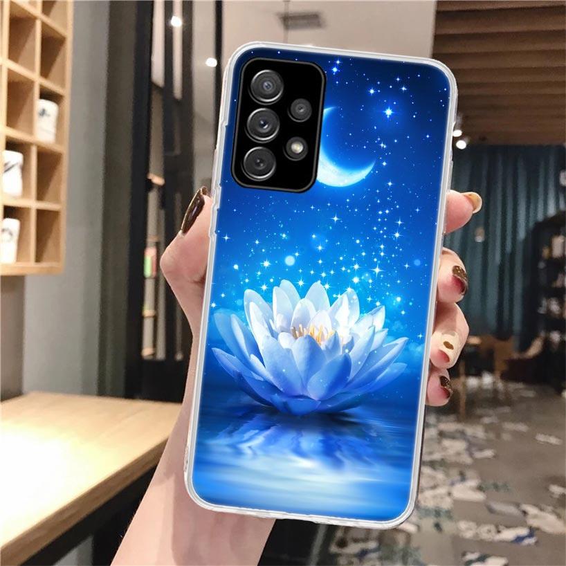 Lotus Blue White Flowers Soft Phone Case For Samsung Galaxy A52 A42 A32 A12 A22 A51 A50S A30S A20S A10S A71 A41 A31 A21S A40 A20