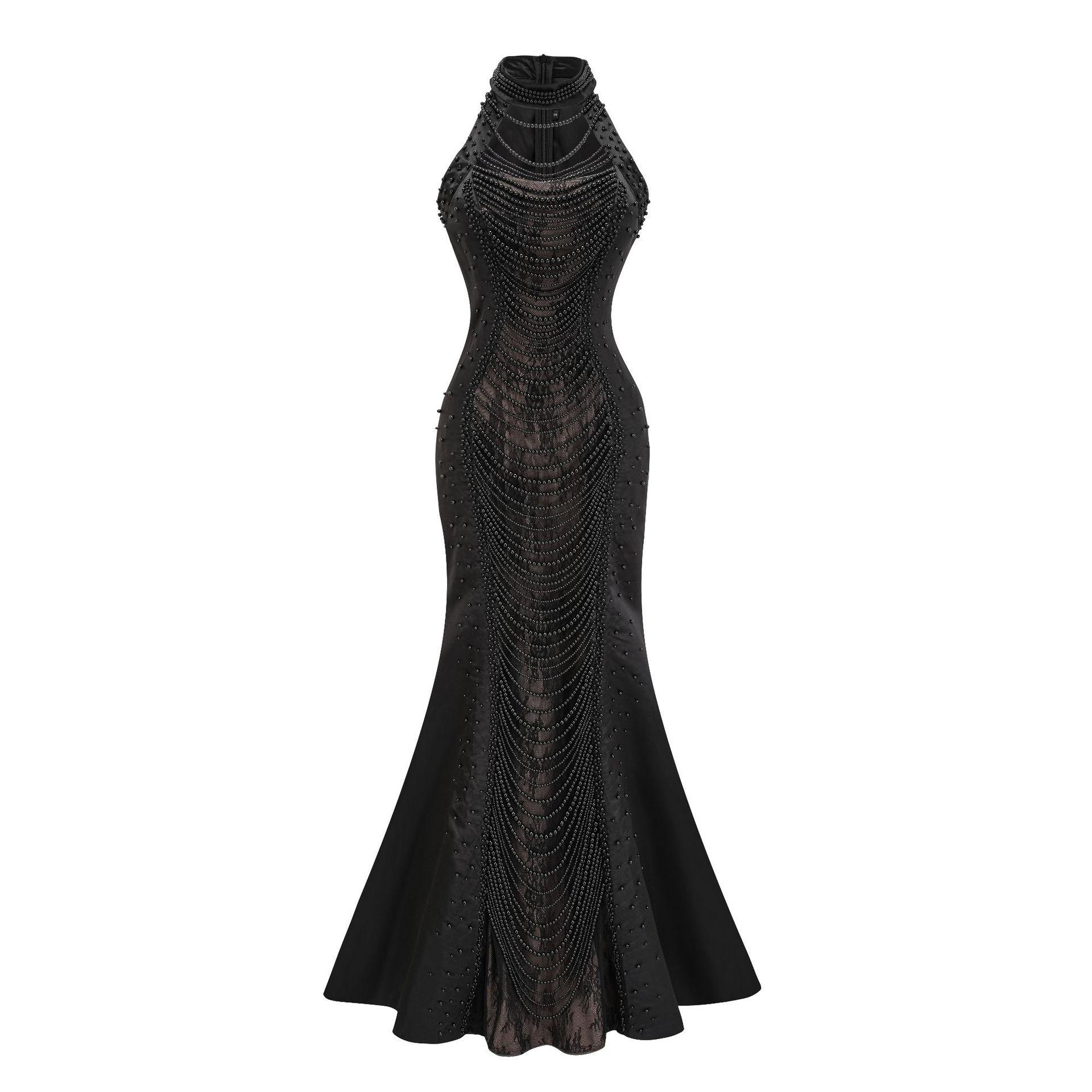 

Платье слим темперамент круглый вырез без рукавов по фигуре платье для ежегодного собрания шлейф XL чёрный