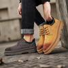 Men's Genuine Leather Outdoor Short Boots, Warm Plus Velvet, Autumn Winter Workwear, Yellow Martin Design.
