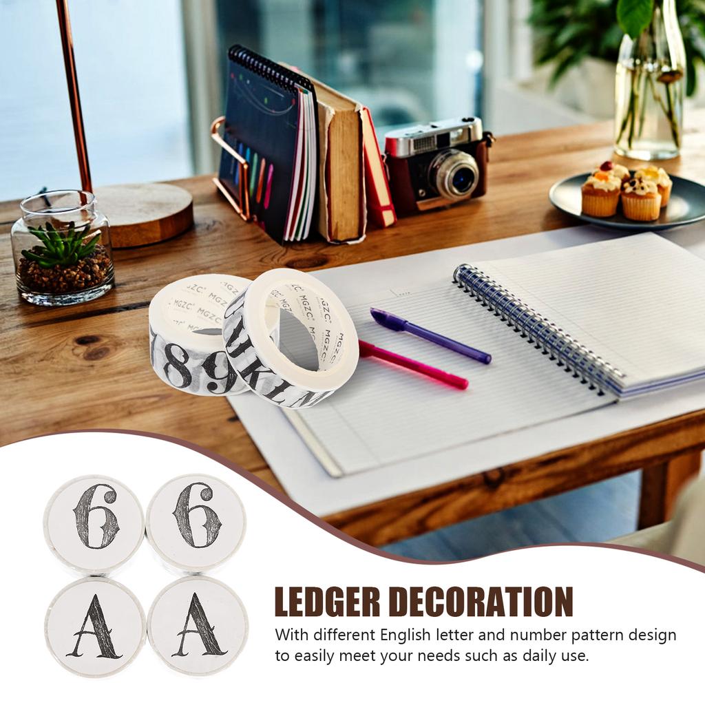 4 Rolls Washi Tape Journal Decoration Scrapbook Decorative Adhesive Decorate Paper DIY Craft Japanese Tapes Alphabet Number