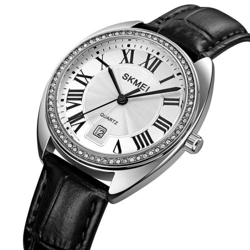 Stylish Women's Watch with Leather Strap, Casual and Business Style, Simple and Lightweight, Waterproof, Cute, Designer Analog Watch, Black and Silver