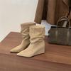 Pile boots autumn and winter new pointed toe heel medium boots retro pleated sleeve fashion short boots
