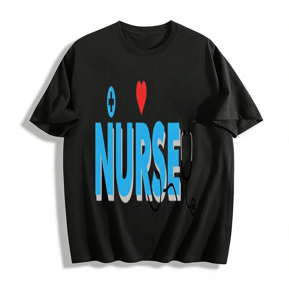 Love Stethoscope Nurse Themed Printed Casual T-Shirt Pure cotton T-shirt XXS