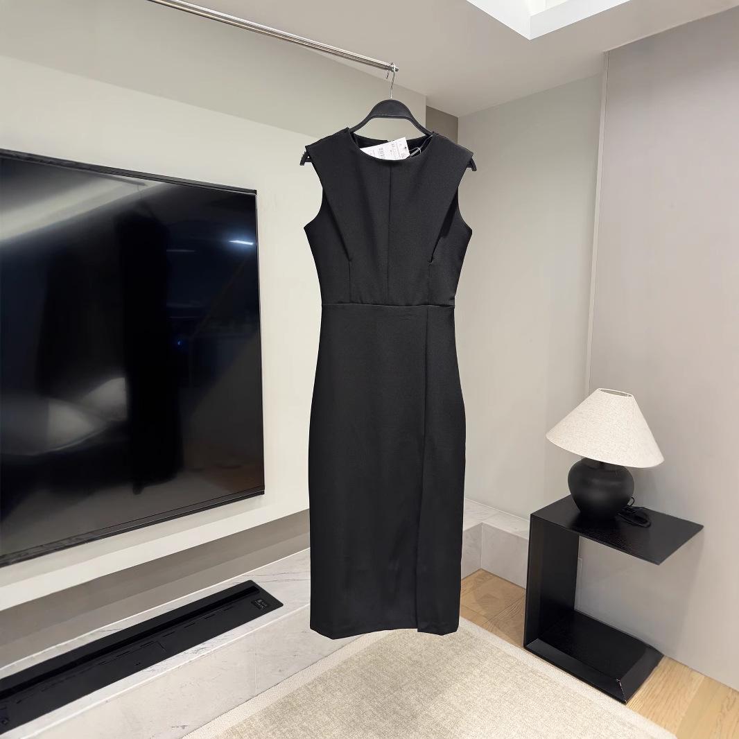 

2025 Spring Women s Elegant Crepe Sleeveless Bodycon Midi Dress XS