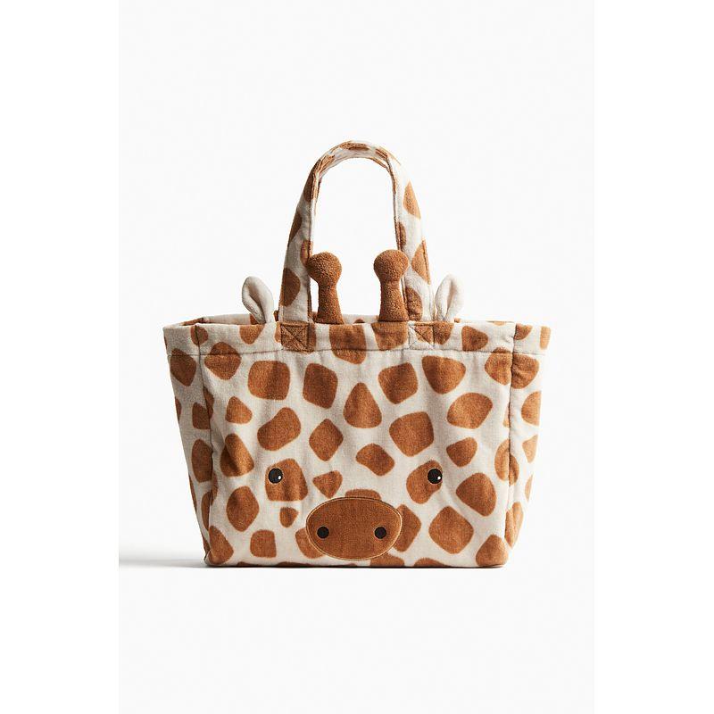 

HM Home Сумки для девочек 2025 Лето Новое поступление Детская забавная пляжная сумка из петельчатой ткани с животным принтом 1263482 Light beige/Giraffe