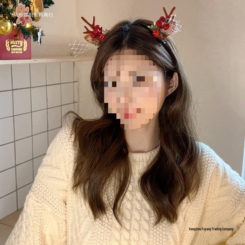 Mori Style Reindeer Antler & Ear Hair Clip - Cute Christmas Headdress for Kids