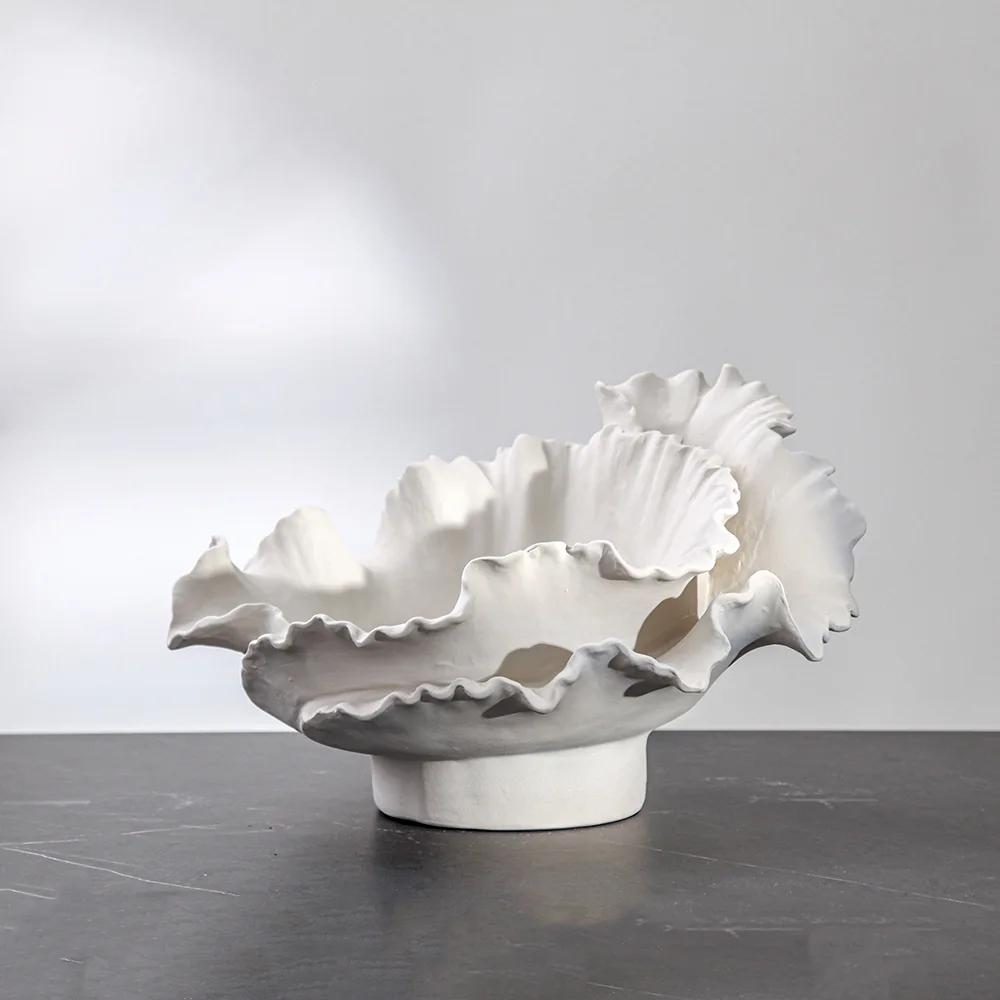 Ceramic Vase Fold Pattern Irregular Flower Wavy Shape Flower Pot Fruit Dish Desktop Storage Organization Home Decoration