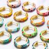 ZHUKOU Retro Little Daisy Hoop Earrings Gold Enamel Hoops Women Colorful Women Round Huggie Earrings VE843