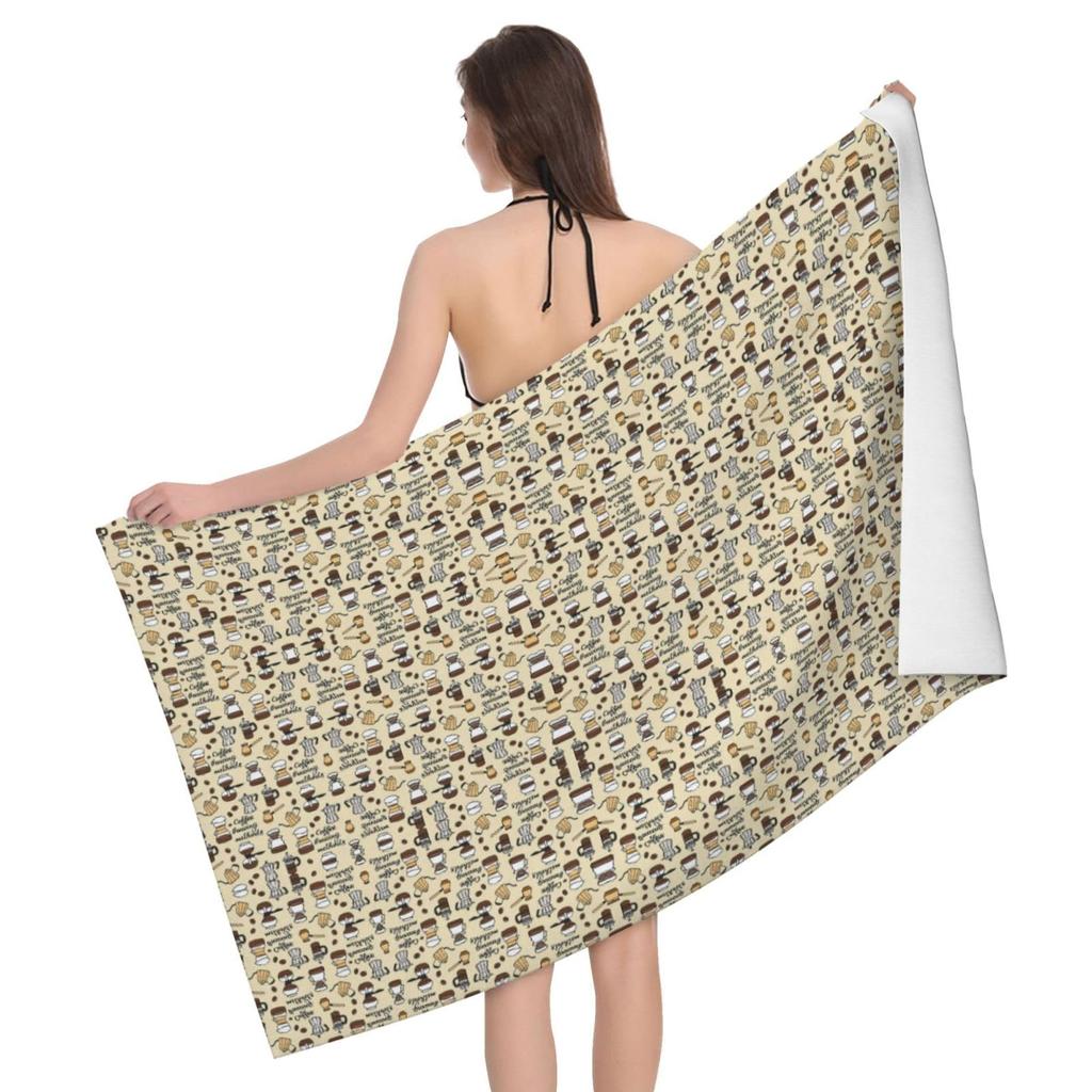 Delicious Coffee Print Comfort Beach Towel for Your Companion Friend Gifts, Microfiber Quick Dry Camping Swim Pool Bath Towels