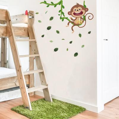 Cartoon Monkey Swinging Wall Sticker Self-Adhesive PVC Wallpaper for Living Room Bedroom Wall Decoration