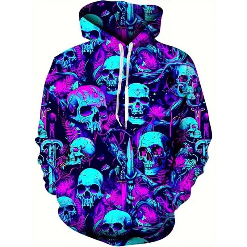 3D Printed Skull Pattern Autumn Men's Hoodies Sweatshirts Drawstring Sportwear Long Sleeved Tops Street Graphic Men's Clothing