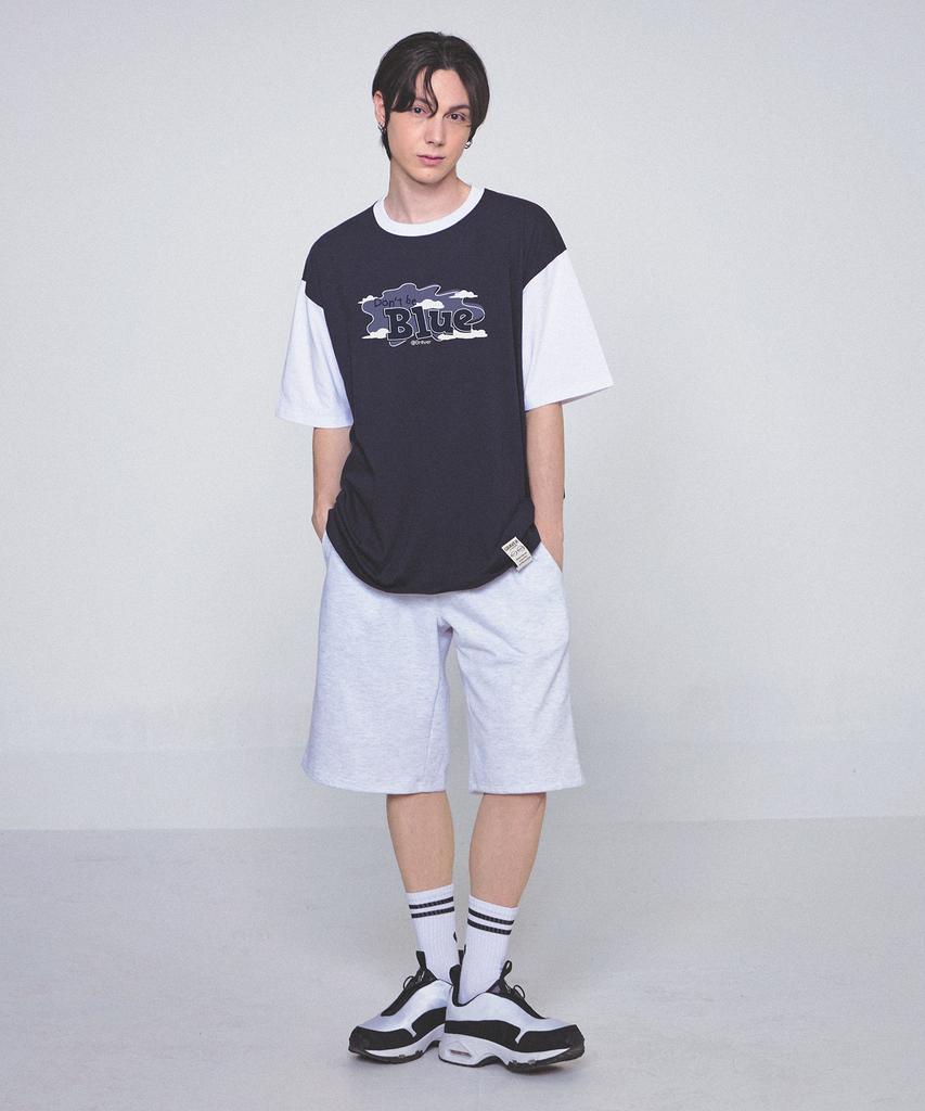 GRAVER [Unisex] Dont-Be-Blue Color Block Short Sleeve T-Shirt_Navy