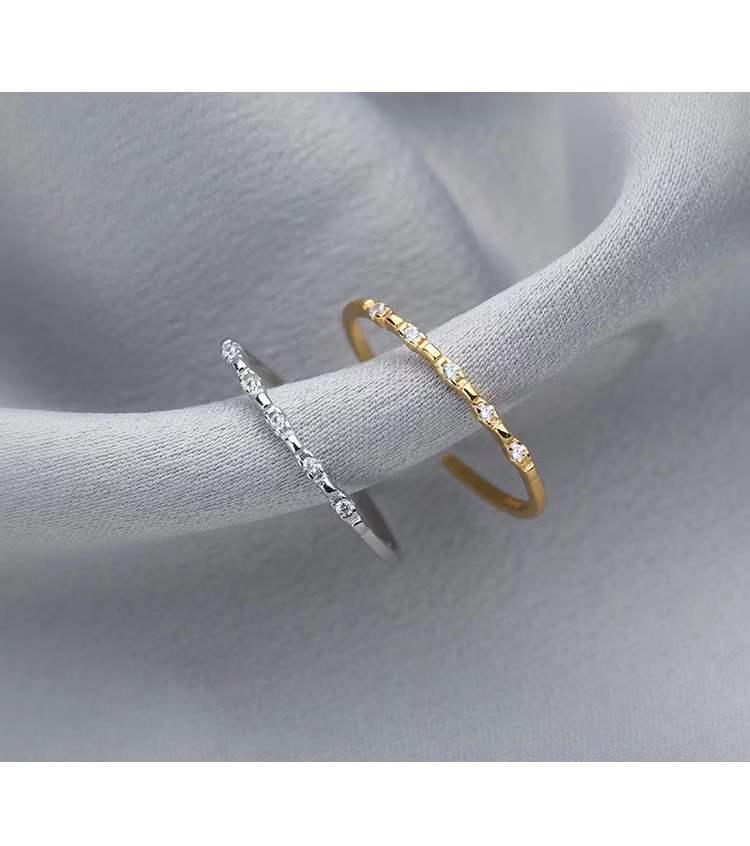 Anello Aperto in Argento Sterling S925 Placcato Oro 14K con Diamante per Donna - Elegante Anello alla Moda in Stile Coreano