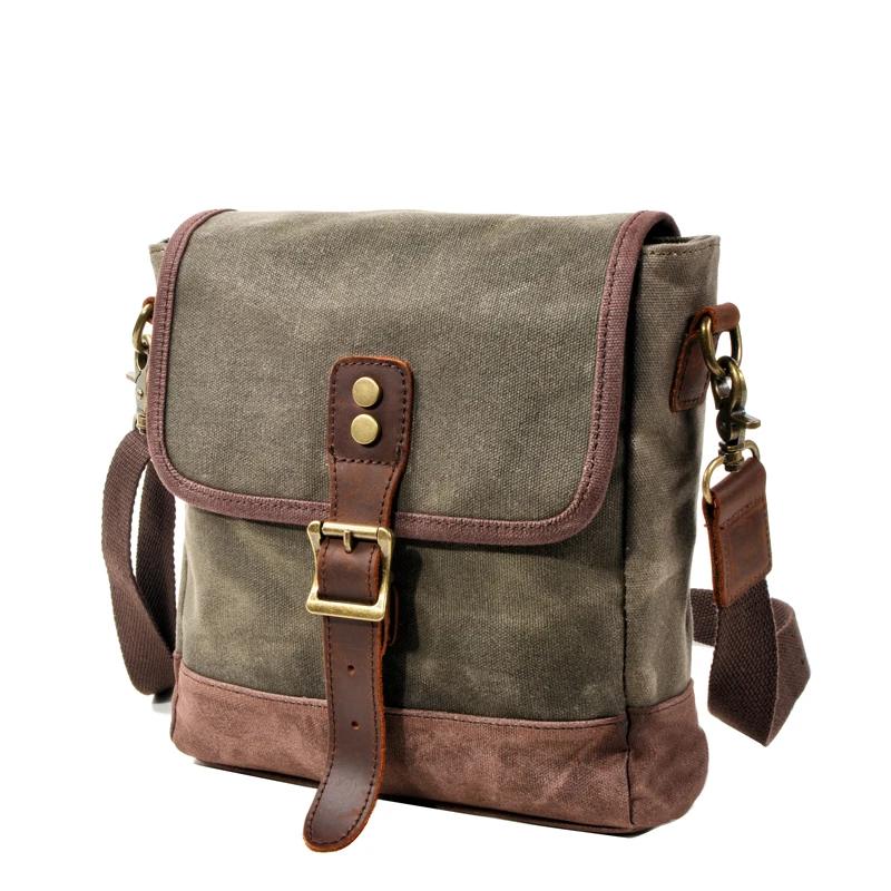 Casual Simple Canvas Shoulder Bag Men's Trendy Crossbody Batik Canvas with Leather Outdoor Travel Small Satchels