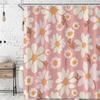 Pink Daisy Shower Curtain Floral Pattern Bathroom Decor Vintage Style Cute Flower Design Retro Art Bath Accessory Modern Home