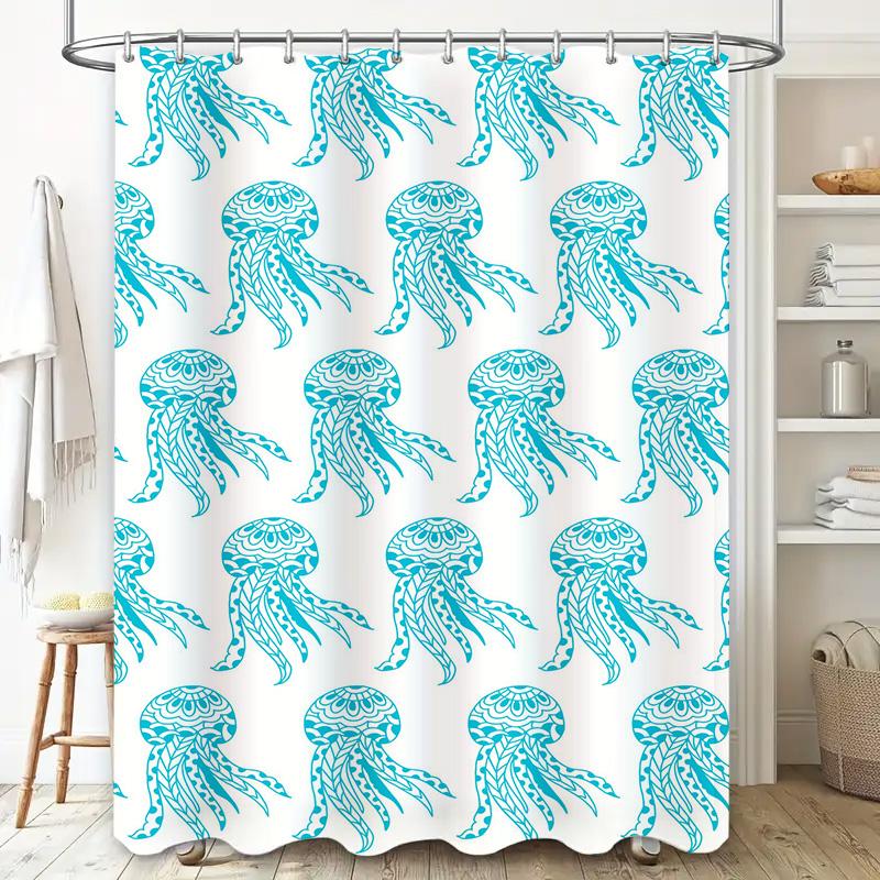 Waterproof Jellyfish Shower Curtain With Turquoise Sea Creatures For An Ocean Inspired Bathroom