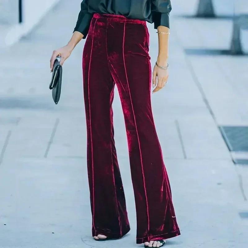 Autumn And Winter Fashion Velvet Flared Pants Women High Waist 2026 Office-lady Warm Loose Fit Trousers Casual Pants 30148